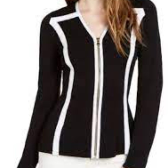 INC Colorblocked Zip Cardigan - Picture 1 of 9